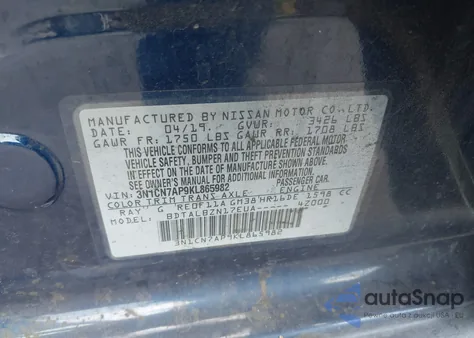 2019 Nissan Versa 1.6 Sv from USA, damaged, VIN 3N1CN7AP9KL865982